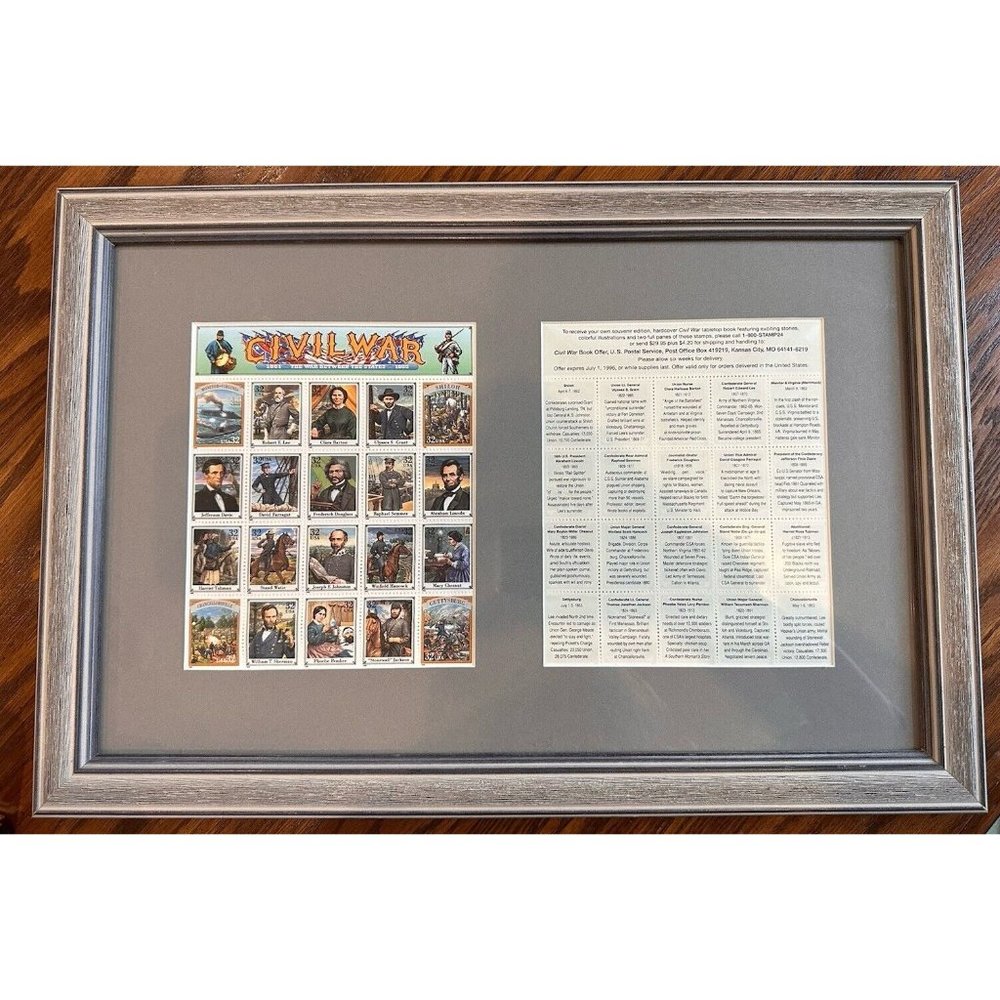 Custom‎ Framed 2 Full Sheets 32 Cent Civil War Postage Stamp 1995 USPS